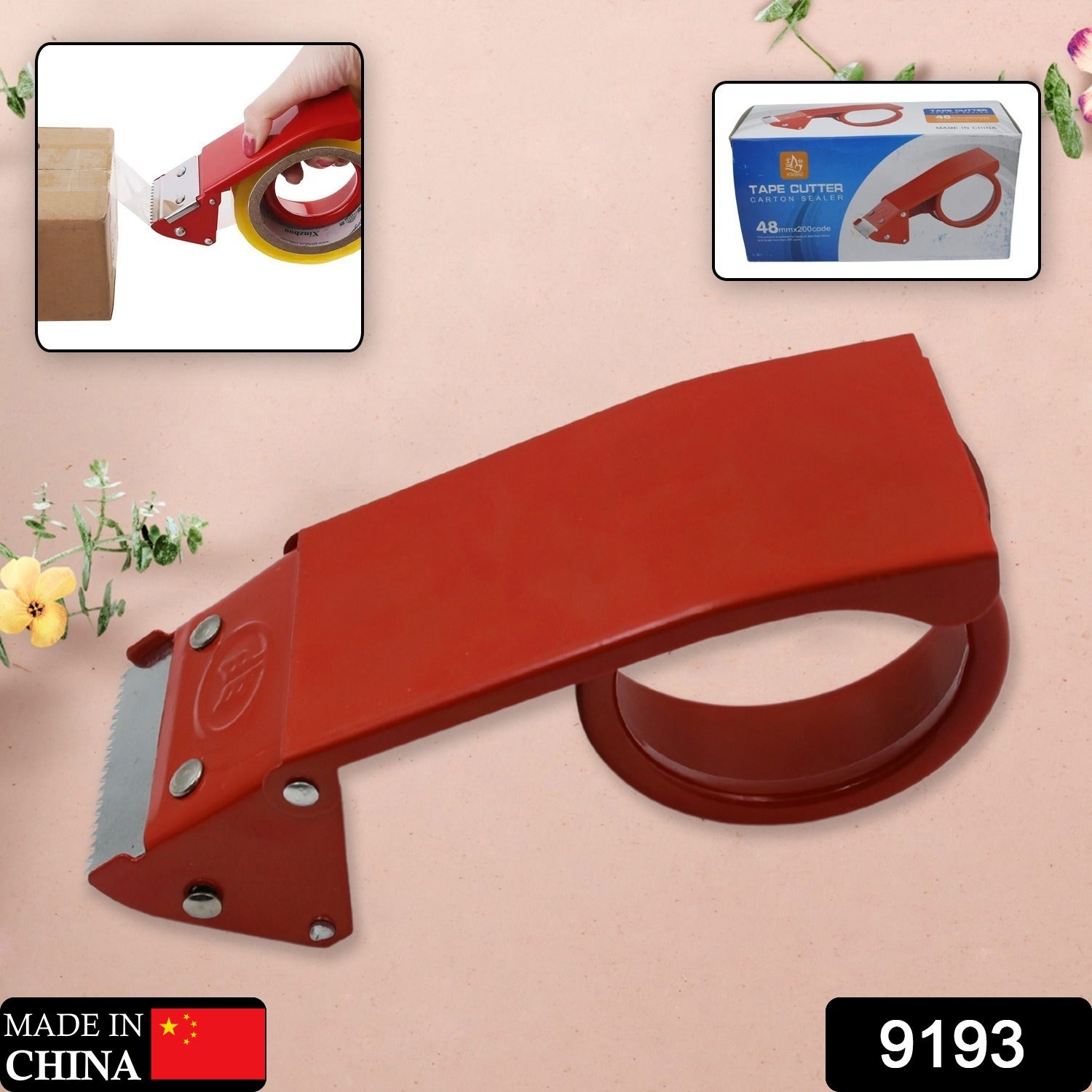 Tape dispenser with cutter, metal, for packaging tape. Tape dispenser with cutter, metal, for packaging tape.